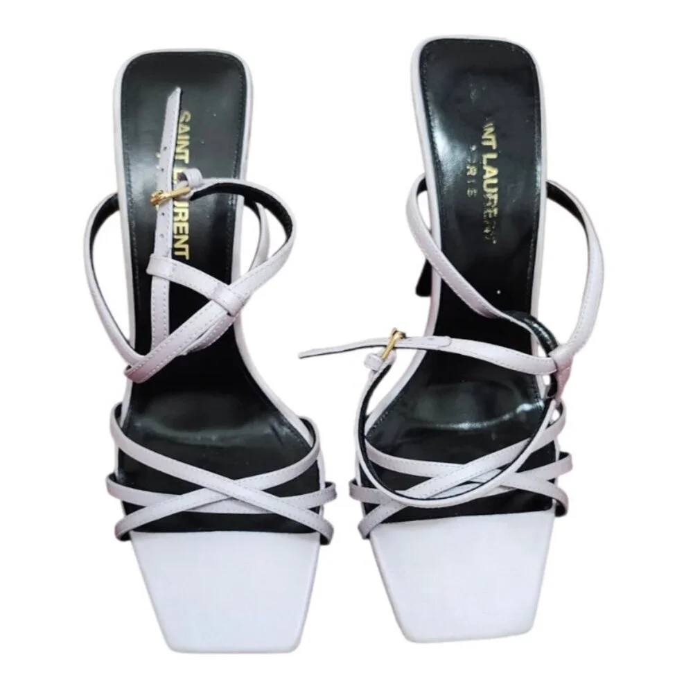 Saint Laurent Paris Satin Strappy Heels Light Lavender Black 36.5 EU - Picture 3 of 16